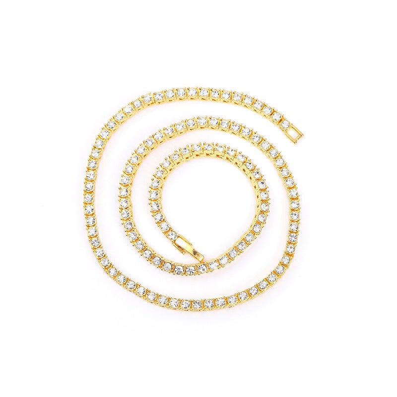 Hip-Hop Necklace Men'S 5Mm Alloy Rhinestone Row Tennis Chain Hip-Hop Necklace Bracelet Simple All-Match - Image 1